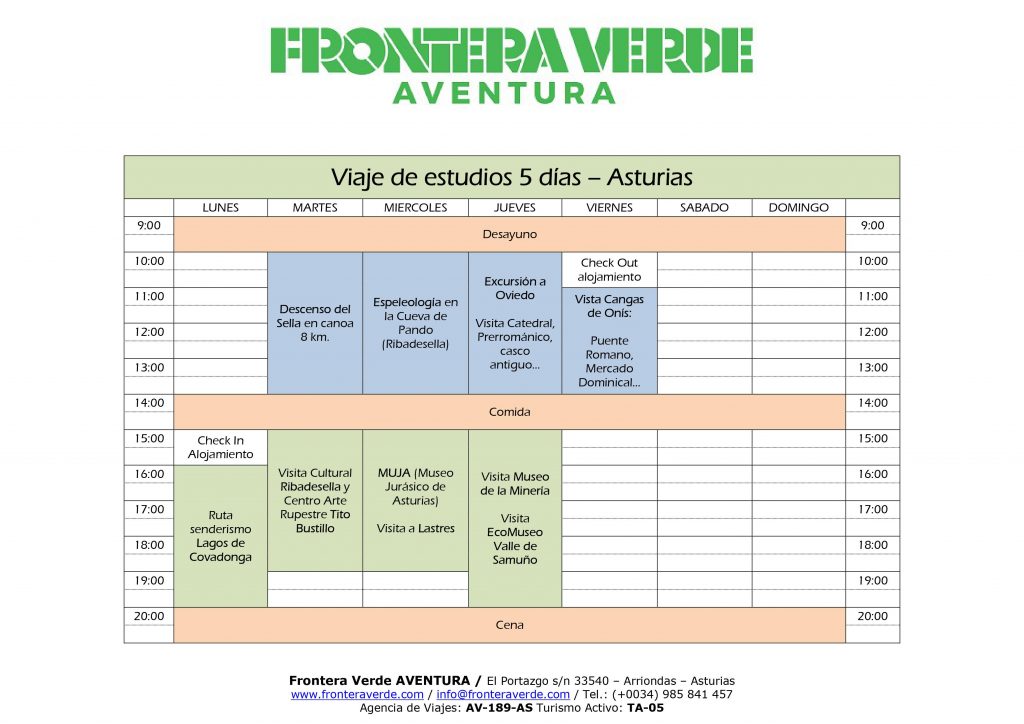 Programa Multi Aventura y Cultural viaje de estudios a Asturias