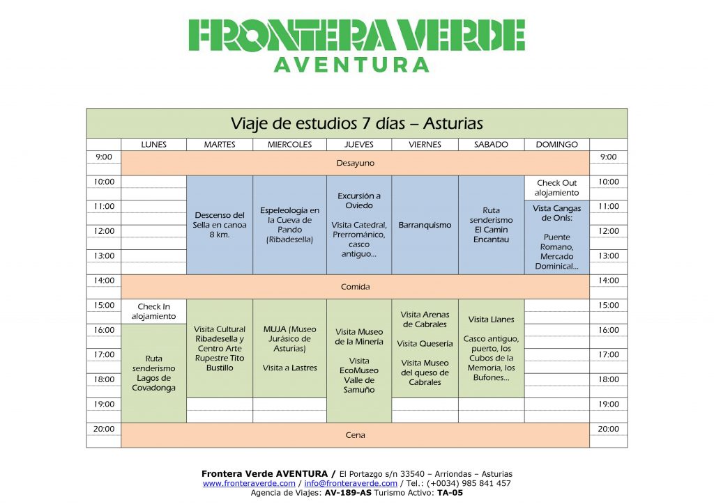 Programa Multi Aventura y Cultural viaje de estudios a Asturias